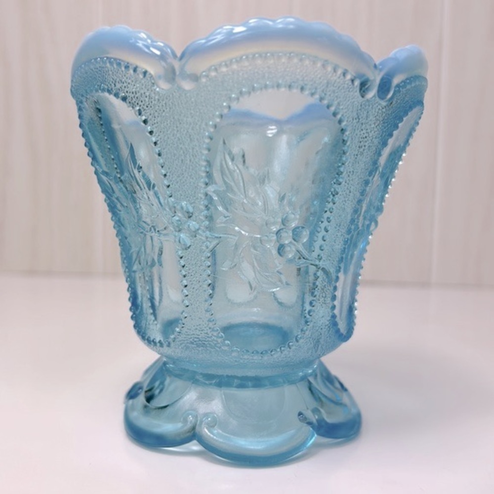 Vintage 🦋 Blue Opal Footed Bowl Dish Collectible Glass Art Home Decor Accent